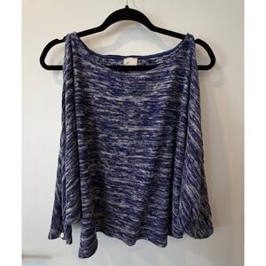 Anthropologie Postmark Cold Shoulder Top Button Sleeve Detail Blue Size Large
